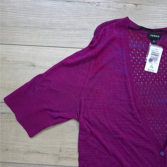 Torrid Space-Dye Pink Duster V-Neck Button-Front Cardigan Sweater Women Sz 2X - Picture 9 of 13